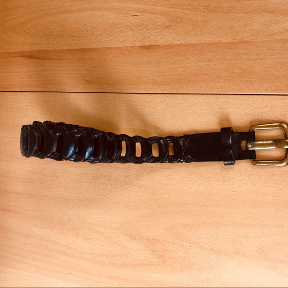 Handmade Link Breaded Black Genuine Leather Buckle Belt Unisex OS Fits All - Picture 3 of 5